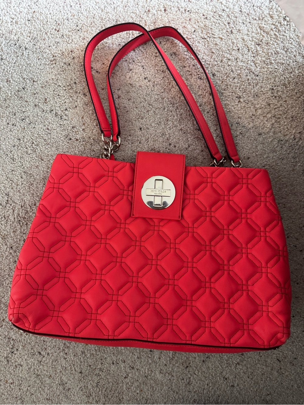 kate spade bright magenta Quilted Tote with Turn-Lock Closure